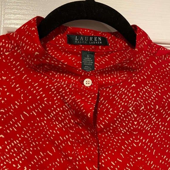 LRL Ralph Lauren Red Tan Long Sleeve Button Popover Split Hem Tunic Top Size S - Picture 6 of 13